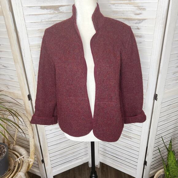 CIAO SPORT LTD VINTAGE Blazer Suit Jacket Shetland Wool Burgundy M Boxy Cropped - Picture 3 of 12